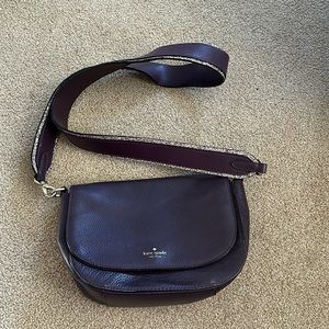 Kate Spade Eggplant Pebbled Leather Satchel Bag with Glitter Strap